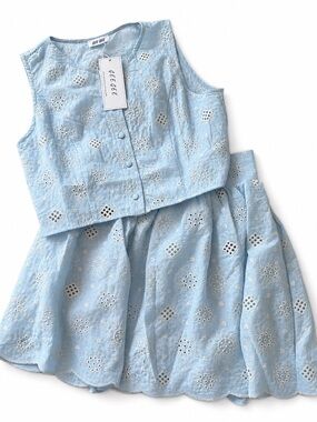 Womens GeeGee Light Blue Eyelet Two-Piece Dress Set
